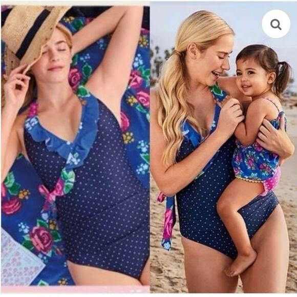 NWT Matilda Jane SANDCASTLE QUEEN Navy Floral Dot One Piece Swimsuit Size S NWT - Picture 6 of 10